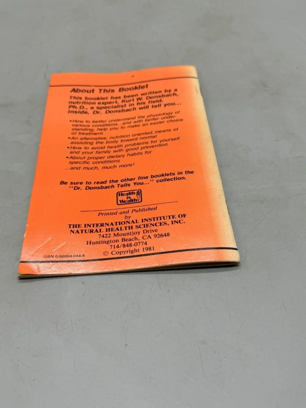 Vintage Dr Donsbach Arthritis Health Guide 1981 Medical Nutrition paperback Book
